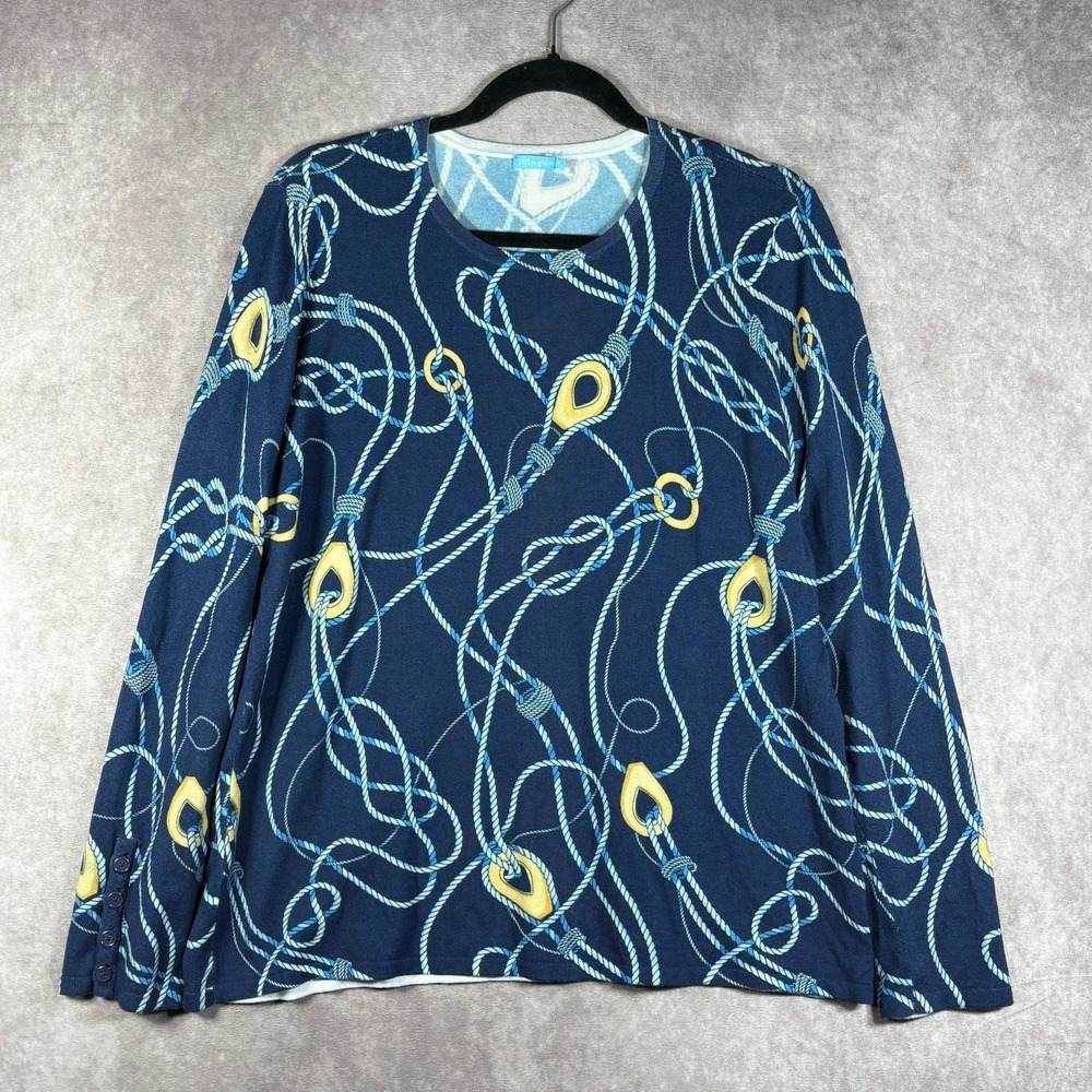 J. McLauglin Catalina Sweater Womens Size XL Blue Navy Nautical Rope‎ Print Knit